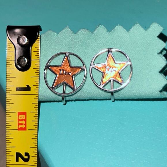 Christian DIOR Star Logo Silver Tone with Gold Tone Clip On Earrings Authentic - Picture 9 of 9